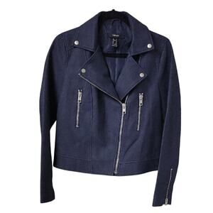 Forever 21 Faux Leather Dark Blue Biker Moto Jacket Womens Size Medium
